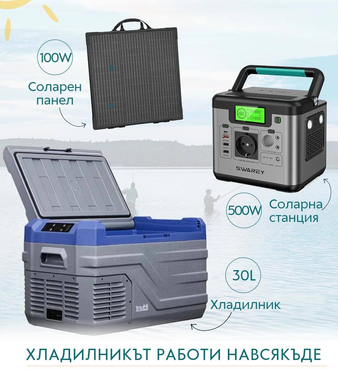 хладилник + соларна станция + панел